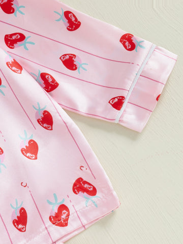 Little Girl Valentines Day Pajama Set Heart Print Long Sleeve Button-up Tops Long Pants 2pcs Sleepwear Outfit