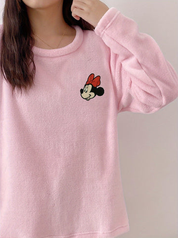 Winter Warm Fleece Pajama Set, Cute Mickey Mouse and Stitch Pattern Sleepwear, ' Style Home Outfit -, Winter Pajamas For Women, Pajama Sets Women Winter, Pajamas Winter Woman