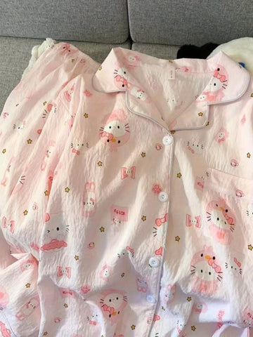 Y2K Trendy Pajamas Trendy Pink KT Cat Pajamas Women's Summer Shorts SetOpen Cardigan Fluffy Home Wear 25AW Christmas,  Summer Sleepwear, Playful Design, Quality Loungewear, Breathable Sleepwear, Women's Nightwear, Twopiece Pajamas, Young Women, Gift