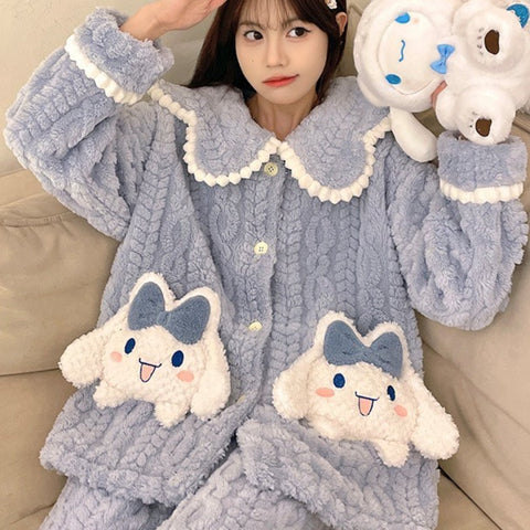 Sanlio Nightwear Teenager'S Winter Thickened Velvet Autumn Winter Warm Home Clothing Set, Cozy Nightwear, Winter Pajamas, Casual Sleepwear, Cute Pajama Set, Warm Fabric, Plush Material, Sleepwear Combo, Matching Pajamas, Teens Clothing, ' Sleepwear