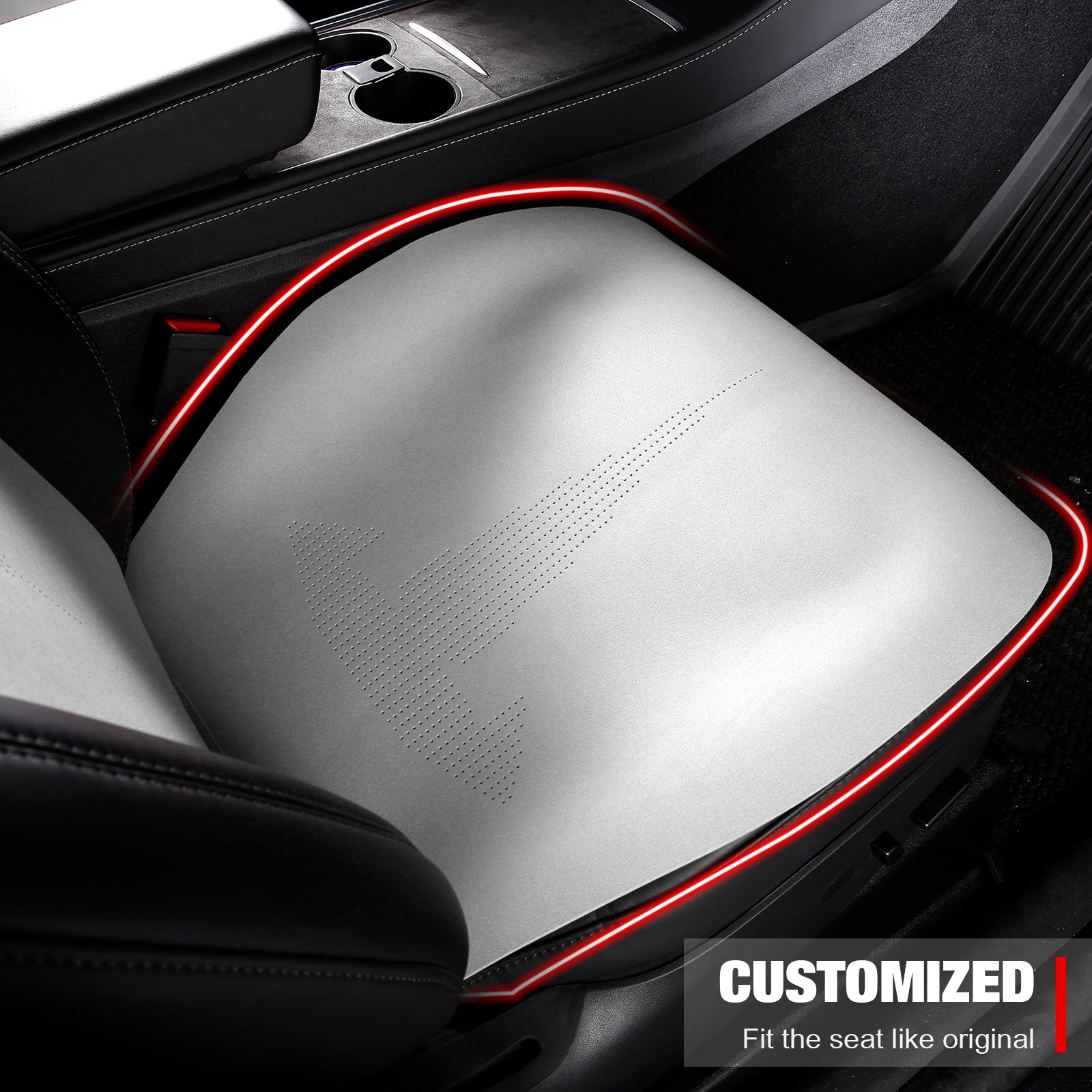 Seat Cover Cushions For Tesla For Model 3 2017-2023, Breathable Easy Clean Suede Leather Driver Seat Cushion Protector Cover (Front + Second Row, White, V2 Style)