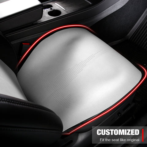 Seat Cover Cushions For Tesla For Model 3 2017-2023, Breathable Easy Clean Suede Leather Driver Seat Cushion Protector Cover (Front + Second Row, White, V2 Style)