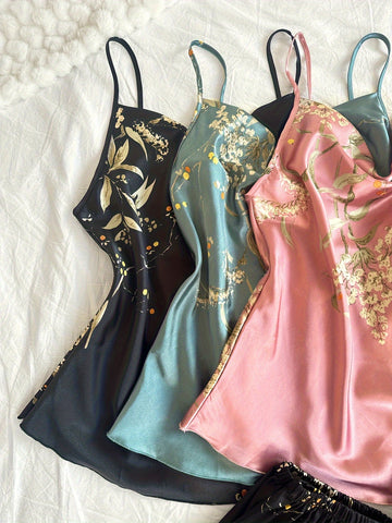 6pcs Youth Style Four Seasons Fashion Casual Comfortable Printed Stacked Collar Strap Long Pants Pajamas Set, All-Season, Regular Fit, with Applique Details, for Teen, Allseason Pajamas|Casual Style Pajamas|Stretchy Fabric, For Teenager