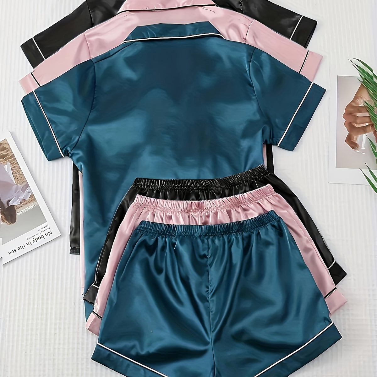 Ladies' Satin Plain Elegant Home Pajama Set