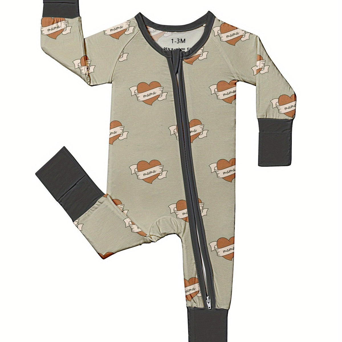 Baby & Bamboo Fiber Onesie - Short Sleeve Snap-Free Zipper Romper with MAMA & Hearts Print, All-Season Soft Clothing, Machine Washable Outfit (0-24 Months) - Ideal Baby Shower Gift