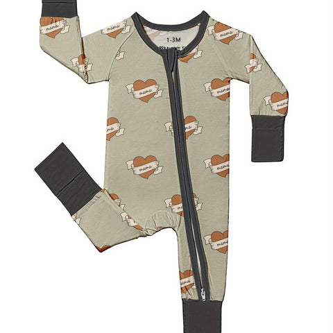 Baby & Bamboo Fiber Onesie - Short Sleeve Snap-Free Zipper Romper with MAMA & Hearts Print, All-Season Soft Clothing, Machine Washable Outfit (0-24 Months) - Ideal Baby Shower Gift