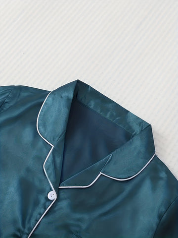 Ladies' Satin Plain Elegant Home Pajama Set