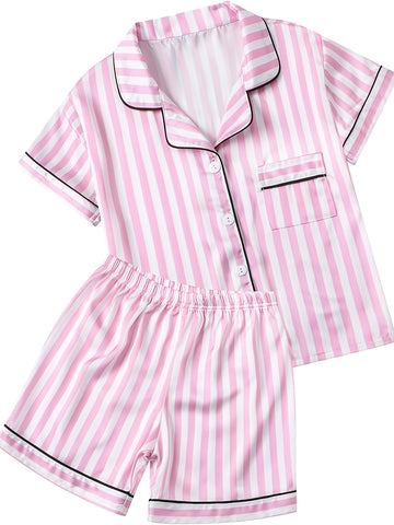 Girls' Pajamas Lapel Short-sleeved Shorts Home Set Summer Casual Pajamas