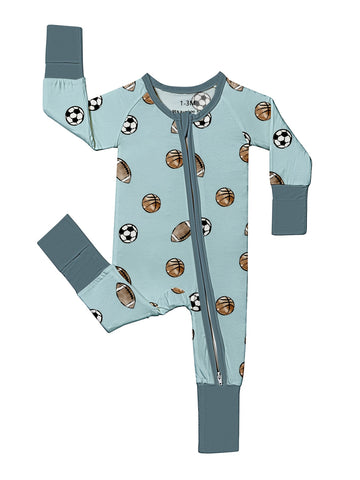 Baby Bamboo Fiber Onesie - Soft & Stretchy Zip-Up Footed Bodysuit with Soccer, Basketball & Prints - to 12 Months Boys & Girls Sportswear - Machine Washable All-Season Baby Clothing Gift (Bamboo Fiber Baby Outfit)
