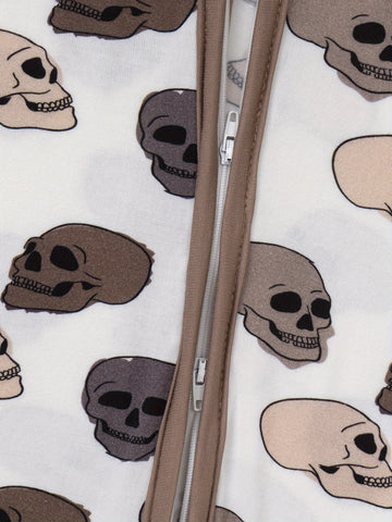 2pcs Bamboo Fiber baby onesies with cool claw skull print, double-sided zipper and matching pants - casual, all-season, machine washable - cute Halloween designs for babies, Bamboo Fiber baby clothes, great for the outdoors