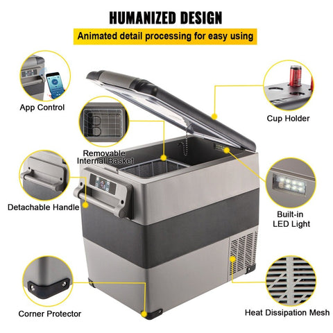 VEVOR 58 Quart 12\u002F24V DC & 110V AC Dual Zone Portable Refrigerator Freezer, 12V Car Fridge with Smart Cooling System, Low Noise & Fast Cooling, Control for RV, Camping, Home, Boat, Off-Grid Use (Compatible with 2A\u002F1.44A