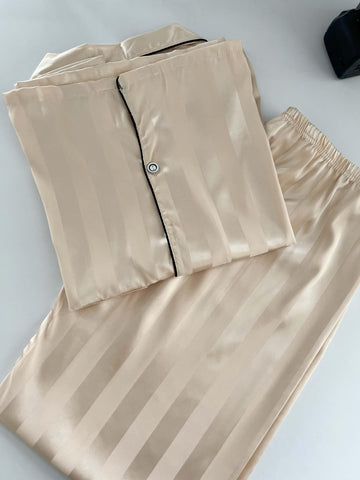 Women'S Classic Button Satin Pajama Set Long Sleeve Lounge Set