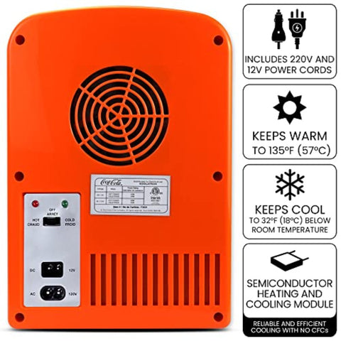 Fanta Mini Fridge Refrigerator for Bedroom Office Portable Table Top Beverage Cooler 12V 110V Refrigerador For Drinks Soda Wines Use In Car Dorm Outdoor Patio 6 Can