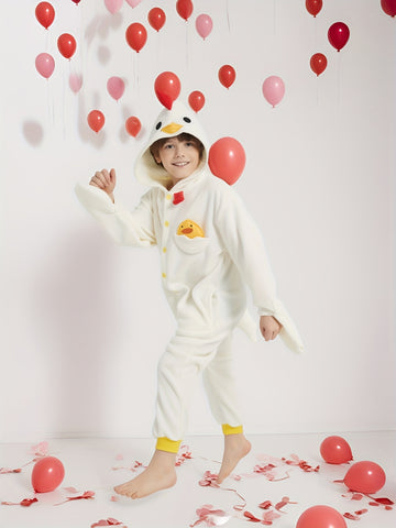 Boys' Rooster Pajamas - Hooded Long Sleeve Thick Fleece-Lined Winter Sleepwear with Details, Loose Fit Machine Washable Youngsters Party & Home Clothing for Autumn\u002FWinter, Boy Christmas Pajamas, Cozy Loungewear, Playful Design, Fleecelined Fabric