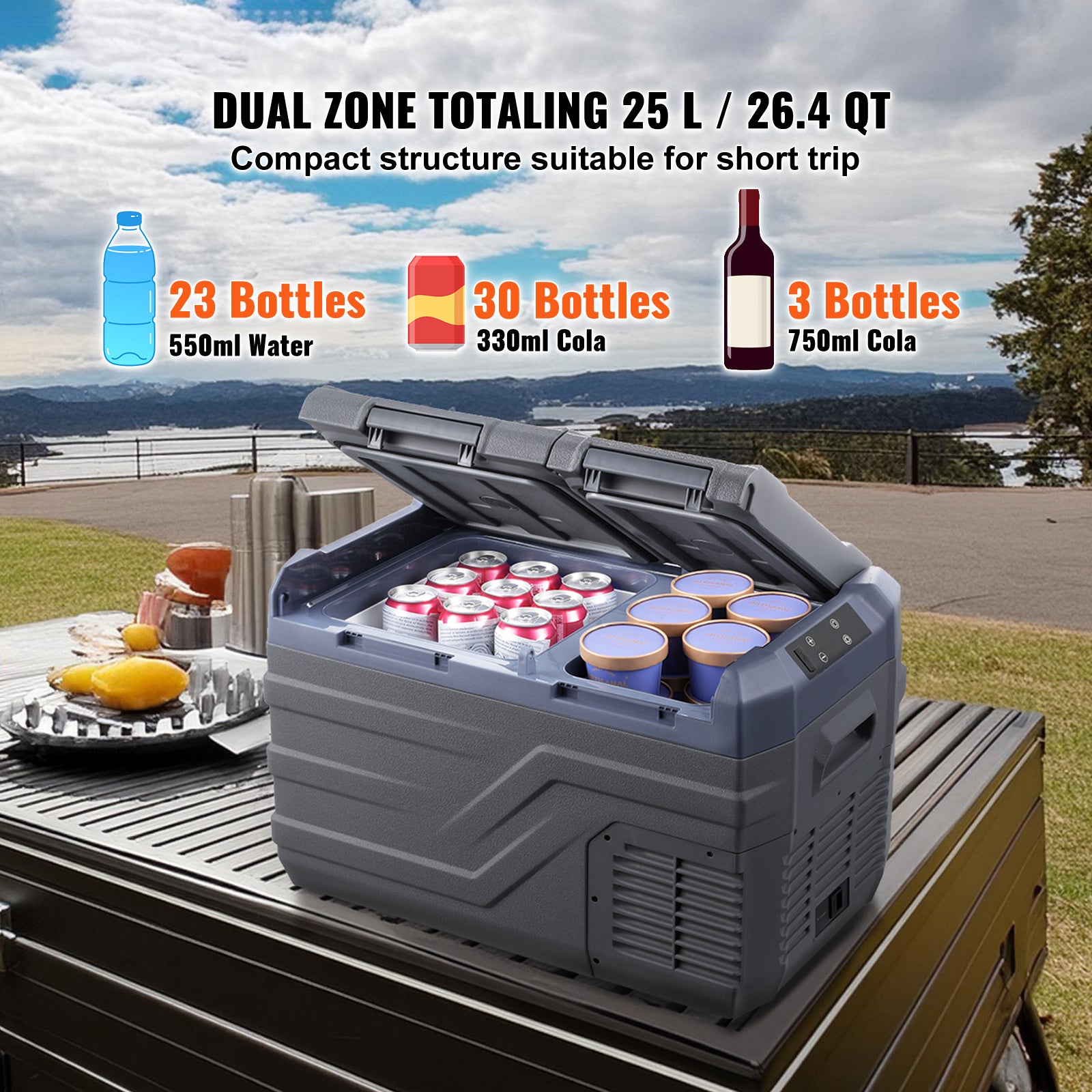 VEVOR Portable Car Refrigerator Freezer Compressor 25\u002F32\u002F40 L Dual Zone for Car Home