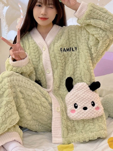 Pajamas for Teenager, autumn and winter, furry and winter with added thickness, home suit, Fleece Pajamas for Teenager, Pajama Set, Winter Pajamas, Cozy Pajamas, Furry Pajamas, Thick Pajamas, Cozy Loungewear, Winter Sleepwear, Casual Pajamas