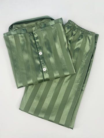 Women'S Classic Button Satin Pajama Set Long Sleeve Lounge Set