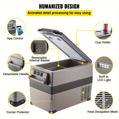VEVOR 12 Volt Refrigerator 11.89gal(48qt) Fast Cooling Portable Freezer With App Control Car Fridge With 12\u002F24v DC & 110-240v AC For Travel, Camping And Home Use, 48 Quart, Black