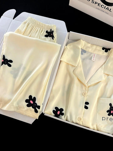 Pajamas 's spring and autumn ice Silky long-sleeved trousers summer new home clothes, for Teenager, Loungewear Outfit, Bedtime Clothing, Long Sleeve Pajamas, Breathable Sleepwear, Soft Material, Cozy Nightwear, Matching Pajamas, Home Lounging