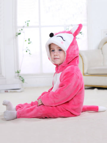 Red Fox Onesie For Baby Boys And Girls, Warm Spring&Autumn Hooded Jumpsuit For Toddlers, Cartoon Animal Fancy Party Wear For Kids, Infant Flannel For Halloween