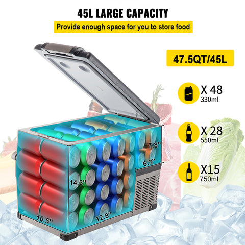 HAPPYBUY 11.89gal Compact Car Refrigerator - 110V 5.55-26.42gal, Square Design with Multiple Compartments, USB Charging Port & Power Window, Durable for Vehicle Storage, Car Refrigerator, Vehicle Cooling Solution, Modern Car Accessory, Efficient Cooling S