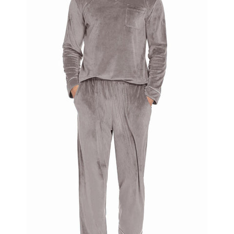 ELESOL Unisex Velvet Pajama Set, Casual V-Neck Long Sleeve Knit Fabric Sleepwear, Polyester & Spandex Blend, Solid Color Loungewear with Pockets, for Fall\u002FWinter