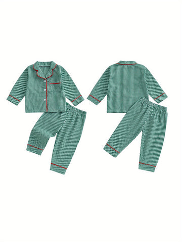 Girl 2pcs Christmas Pajamas Long Sleeve Plaid Print Shirt + Pants Set Sleepwear