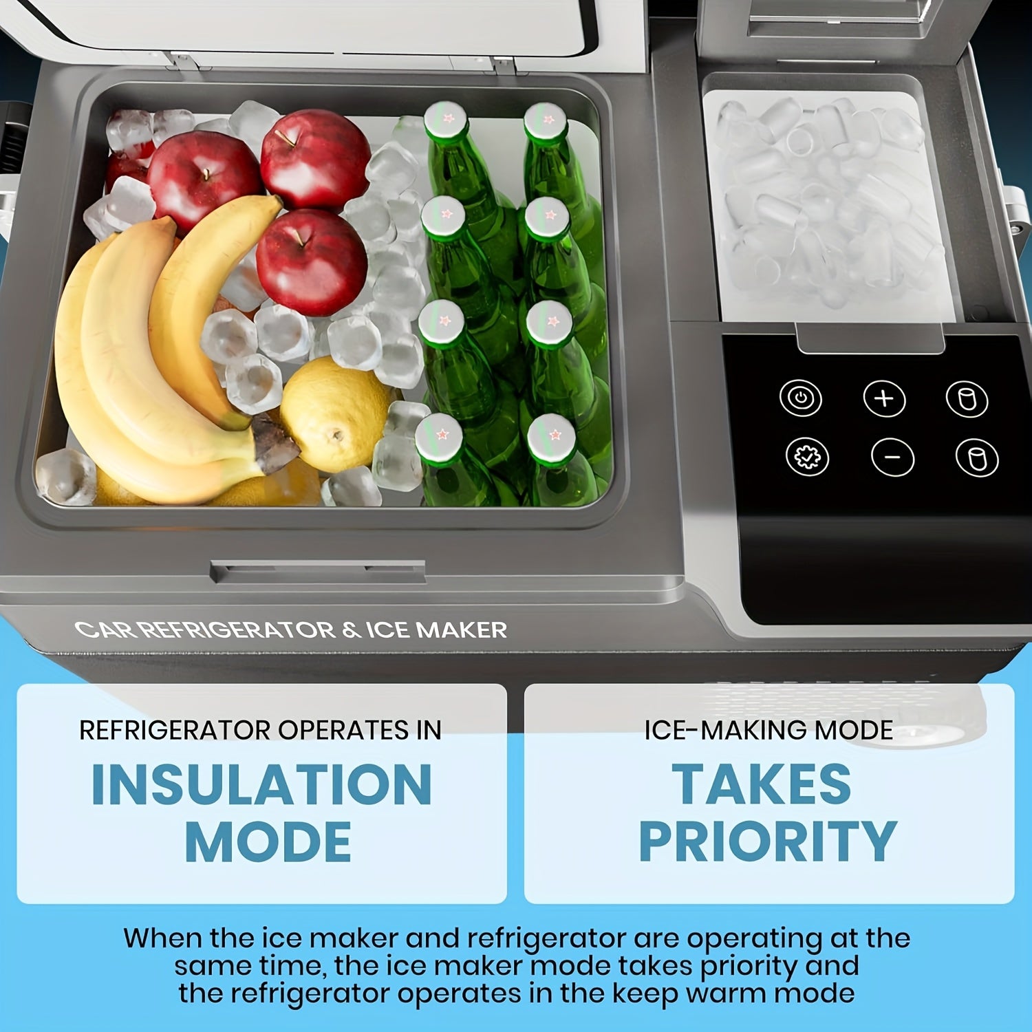 Portable Car Refrigerator 1pc Portable Car Refrigerator with Ice Maker | 40QT Dual Zone Compressor Cooler & Freezer, 12V\u002F24V DC & 110V\u002F240V AC Dual Power, Heavy-Duty Construction | for Camping, Travel, Home, RV, Truck, Road Trips, Tailgating, Bo