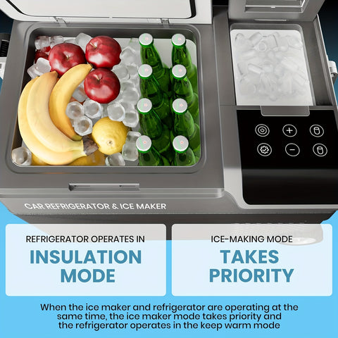 Portable Car Refrigerator 1pc Portable Car Refrigerator with Ice Maker | 40QT Dual Zone Compressor Cooler & Freezer, 12V\u002F24V DC & 110V\u002F240V AC Dual Power, Heavy-Duty Construction | for Camping, Travel, Home, RV, Truck, Road Trips, Tailgating, Bo