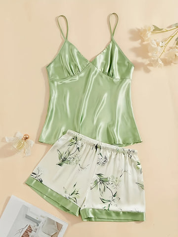 5pcs Satin Pajama Set, Including Outerwear, Long Camisole, Short Camisole, Pants, Shorts, Women's Sleepwear&home Wear, Camisole Sleepwear Simple, Fashionable, Comfortable And Loose Pajama Set