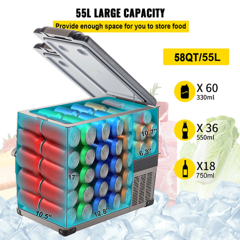 Happybuy, 12 Volt Refrigerator Happybuy 12 Volt Refrigerator | 58 Qt Dual Zone Portable Freezer for Vehicles & Home, Compressor Cooler