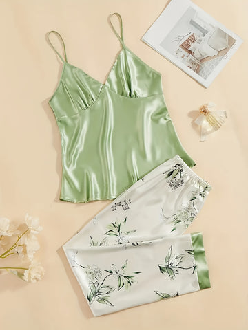 5pcs Satin Pajama Set, Including Outerwear, Long Camisole, Short Camisole, Pants, Shorts, Women's Sleepwear&home Wear, Camisole Sleepwear Simple, Fashionable, Comfortable And Loose Pajama Set