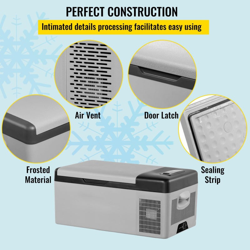 VEVOR 12\u002F24V DC & 110-240V AC Powered 16 Qt Portable Car Refrigerator with App Control & Digital Display, 4°F to 68°F Cooling Range, Compact Mini Fridge with 2-Door Design & Semiconductor Compressor for Truck, RV, Boat, Home, Outdoor Use - Energy-Ef