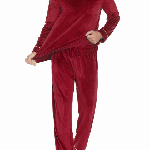 ELESOL Unisex Velvet Pajama Set, Casual V-Neck Long Sleeve Knit Fabric Sleepwear, Polyester & Spandex Blend, Solid Color Loungewear with Pockets, for Fall\u002FWinter