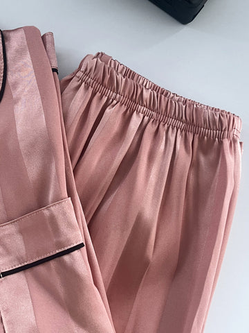 Women'S Classic Button Satin Pajama Set Long Sleeve Lounge Set