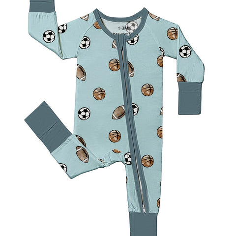 Baby Bamboo Fiber Onesie - Soft & Stretchy Zip-Up Footed Bodysuit with Soccer, Basketball & Prints - to 12 Months Boys & Girls Sportswear - Machine Washable All-Season Baby Clothing Gift (Bamboo Fiber Baby Outfit)
