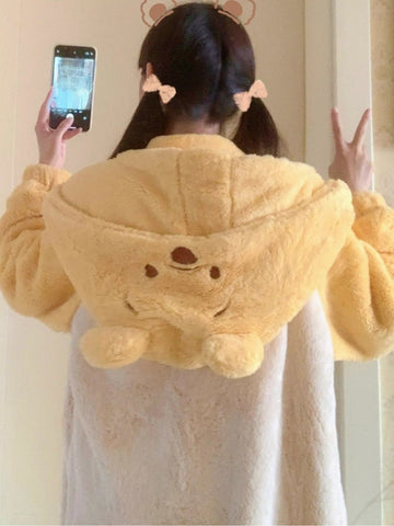 Disney, Winnie The Pooh Pajamas Set, Comfortable To Wear, New Autumn And Winter Cartoon Women'S Coral Fleece, Thickened, Cute Puff Sleeve Nightgown, Pajamas Set, Nightgown, Home Clothes, Unisex Nightgown, Warm Winter Nightgown.