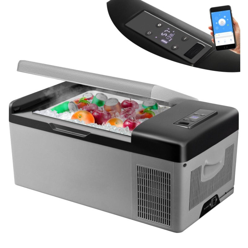 VEVOR 12\u002F24V DC & 110-240V AC Powered 16 Qt Portable Car Refrigerator with App Control & Digital Display, 4°F to 68°F Cooling Range, Compact Mini Fridge with 2-Door Design & Semiconductor Compressor for Truck, RV, Boat, Home, Outdoor Use - Energy-Ef