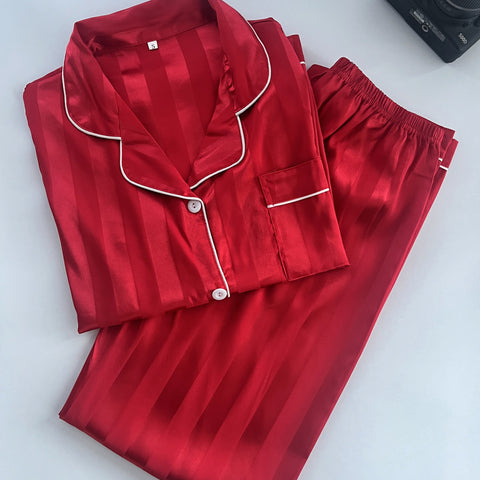 Women'S Classic Button Satin Pajama Set Long Sleeve Lounge Set