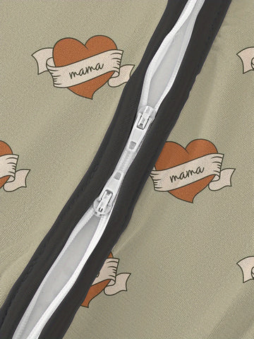 Baby & Bamboo Fiber Onesie - Short Sleeve Snap-Free Zipper Romper with MAMA & Hearts Print, All-Season Soft Clothing, Machine Washable Outfit (0-24 Months) - Ideal Baby Shower Gift