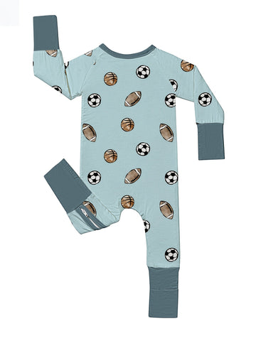 Baby Bamboo Fiber Onesie - Soft & Stretchy Zip-Up Footed Bodysuit with Soccer, Basketball & Prints - to 12 Months Boys & Girls Sportswear - Machine Washable All-Season Baby Clothing Gift (Bamboo Fiber Baby Outfit)