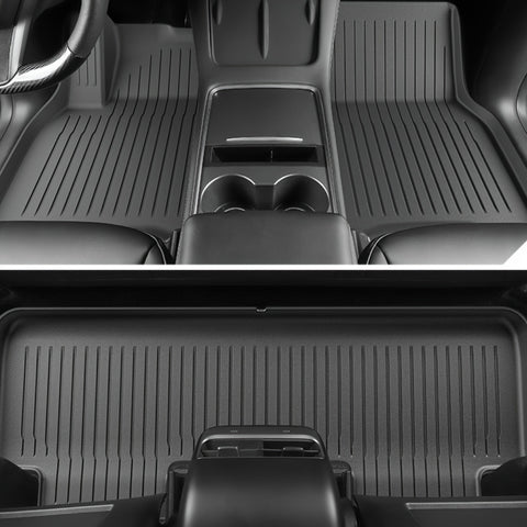 Floor Mats for Tesla for Model Y 2024 2023 2022 2021 TPE All Weather Protection Floor Mats Set (6pcs), Fit Cargo Liner Cargo Trunk Accessories, Heavy Duty Accessories, Black