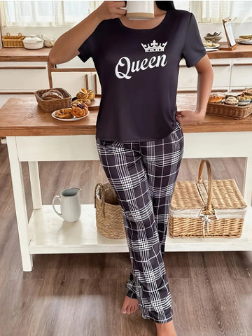 Couple'S Matching Pajamas Set - His & Hers - King & Queen Crown & Lettering - Soft Winter Sleepwear - Couples Costume Party Outfit - Easy-Care Machine Washable - Anniversary Valentine'S Gift for Couples - Couple'S Sleepwear Set