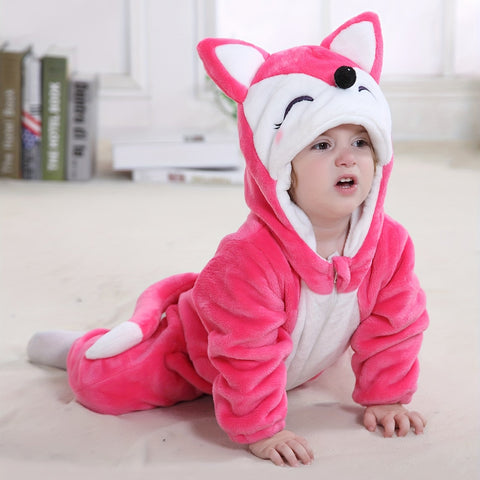 Red Fox Onesie For Baby Boys And Girls, Warm Spring&Autumn Hooded Jumpsuit For Toddlers, Cartoon Animal Fancy Party Wear For Kids, Infant Flannel For Halloween