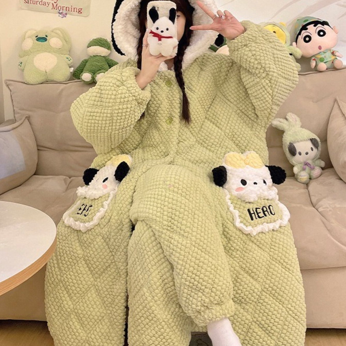 Authorized Ha Biao Dog Sleepwear Three layer Thickened Melody Sleepwear Princess Home Clothes Winter Edition, for Teenager, Cozy Loungewear, Party Sleepwear, Vneck Design, Comfortable Fabric, Soft Material, Winter Pajamas