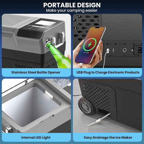 Portable Car Refrigerator 1pc Portable Car Refrigerator with Ice Maker | 40QT Dual Zone Compressor Cooler & Freezer, 12V\u002F24V DC & 110V\u002F240V AC Dual Power, Heavy-Duty Construction | for Camping, Travel, Home, RV, Truck, Road Trips, Tailgating, Bo