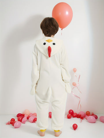 Boys' Rooster Pajamas - Hooded Long Sleeve Thick Fleece-Lined Winter Sleepwear with Details, Loose Fit Machine Washable Youngsters Party & Home Clothing for Autumn\u002FWinter, Boy Christmas Pajamas, Cozy Loungewear, Playful Design, Fleecelined Fabric