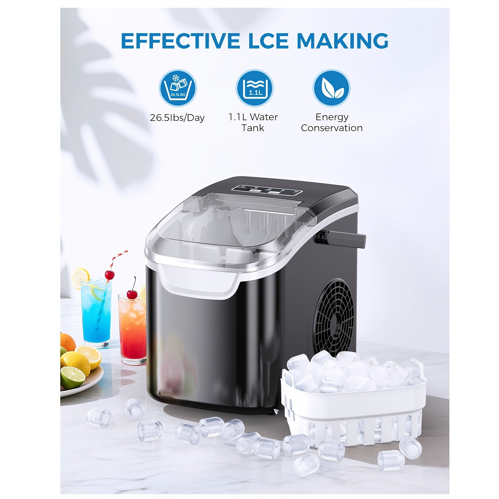 KNDKO 4 Liter Compact Mini Fridge\u002F 26 Lbs Per Day-Ice Maker, Car Refrigerator, Featuring Adjustable Glass Shelves- Perfect Choice for Car, Bedrooms, Kitchen, & Apartments! Black And White!, Mini Refrigerador, Kitchen Storage, Sleek Design, Durable Co