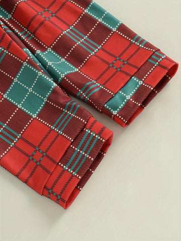 Cozy Cotton Blend Youngsters' Plaid Pajama Set with Button-Up Lapel Top & Long Pants - Cute Christmas Loungewear for Youngsters and Youngsters, Machine Washable