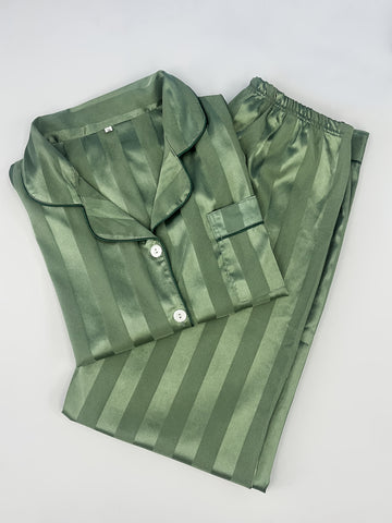 Women'S Classic Button Satin Pajama Set Long Sleeve Lounge Set